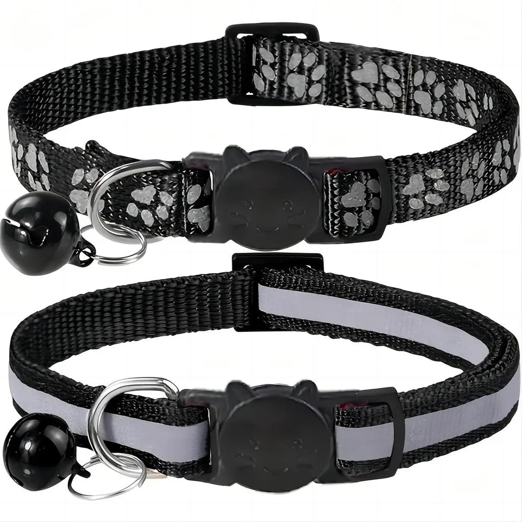 2 Piece Cat and Dog Footprints Really Reflective Pet Collar and Strip Reflective Pet Collar,  (Black only).