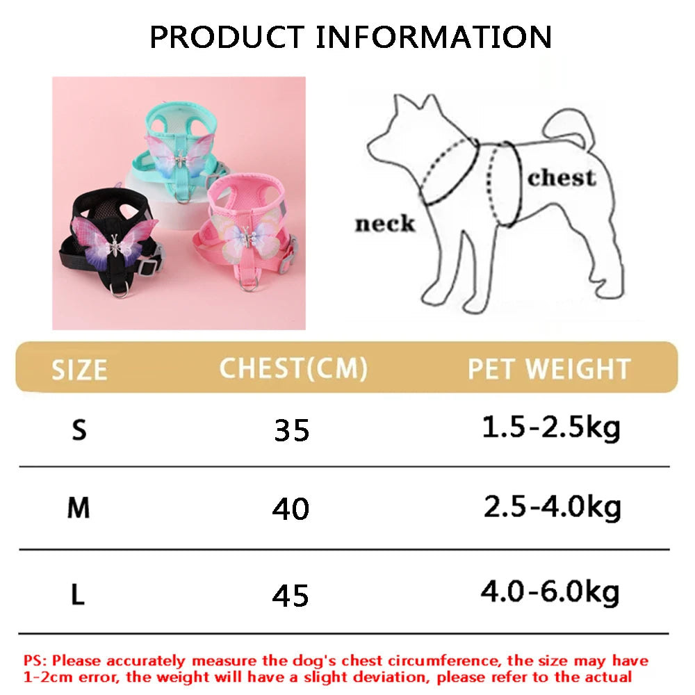 Breathable Cat Harness Set Detachable Butterfly.   Small Dog Harness Vest Set with Leash.