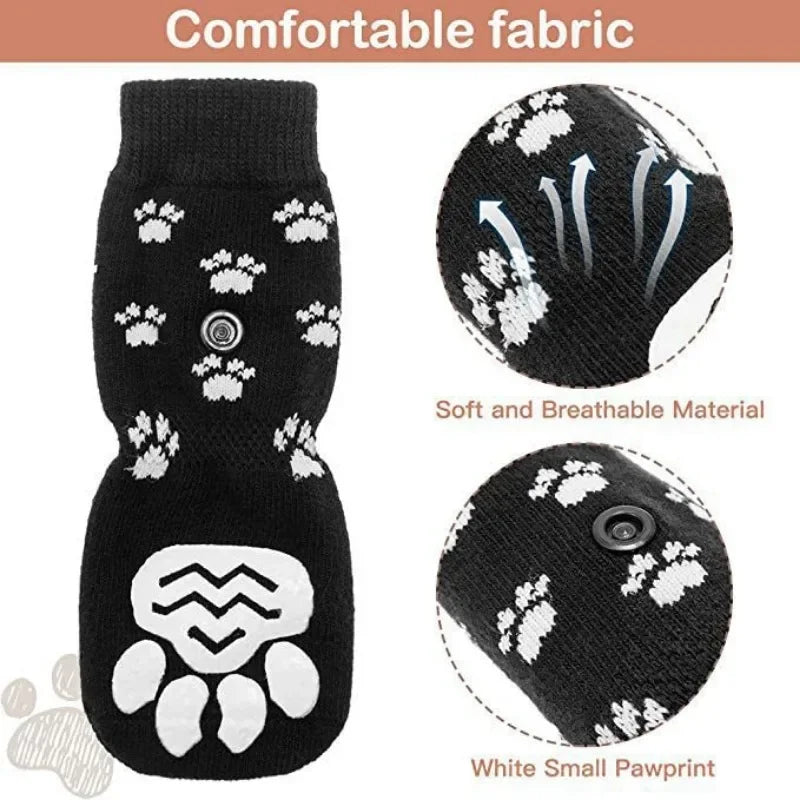 4 Pieces per set Anti-Slip Dog Socks with Straps Traction Control for Indoor on Hardwood Floors.