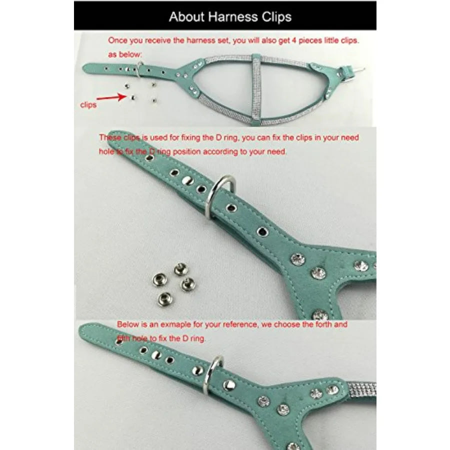 Dog Collar with Harness and Leash Sets.  Fashion Dog Collar Diamante with Harnesses and Leashes. Comfortable Soft Collar Harness and Leash.