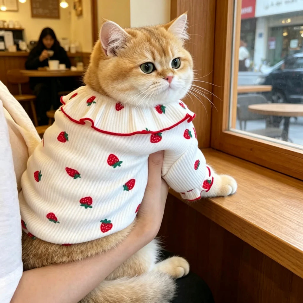 Strawberry Print Small Dog or Cat Summer Dress.