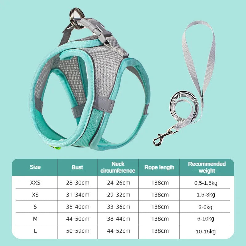 Puppy Collar and Leash Set,  Adjustable for Puppies, Cats and Small Dogs. Comes with Harness Vest.