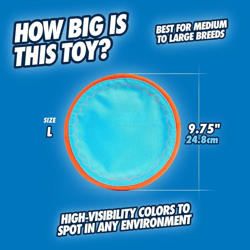 Flying Disc Dog Toy Water Floating Durable Nylon Construction with Soft Rubber Edges For Medium and Large Dogs.