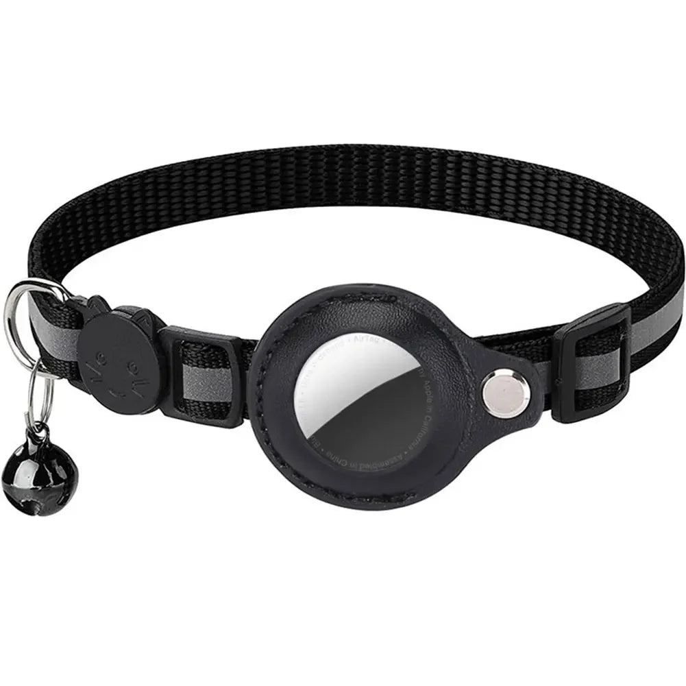 Reflective Cat Collar with Apple Air-Tag Holder Adjustable and Stylish Design for Kitten Safety.