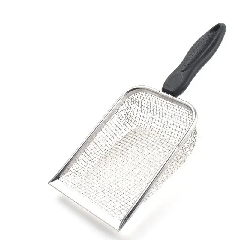 Pet Cat Waste Shovel with a Long Handle.  Shovel is Stainless Steel Metal and the Litter Filter.