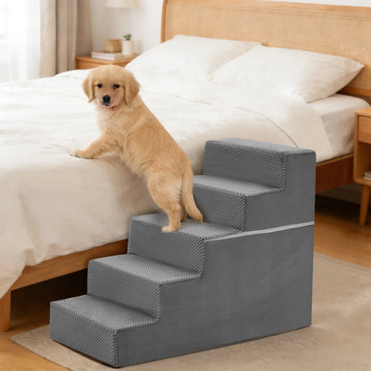 3-5 Step Right Angled Foam Dog Stairs Ramp for Small Dogs. Non-Slip Indoor Pet Ladder Ramp Stairs for Home.  3 Step, 4 Step and 5 Step Options Available.
