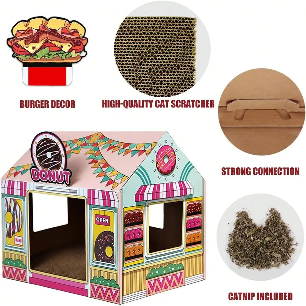 Cat Scratchers Cat House with Catnip.  Donut Shop for Indoor Outdoor,