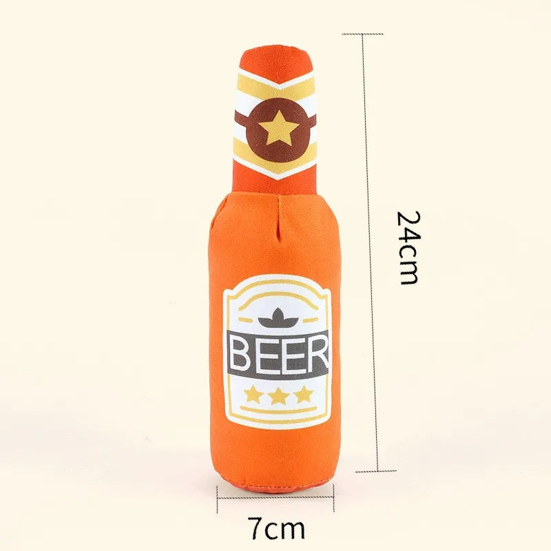 Plush Dog Toys Beer Bottle Shaped for Small, Medium and Large Dogs.  Bite Resistant, Squeaky and Interactive.