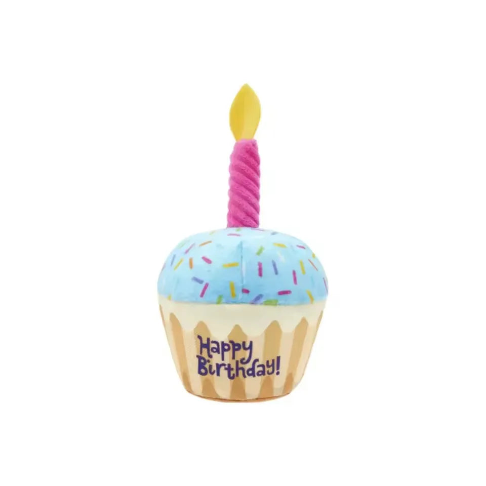 Dog Birthday Cake Squeaky Toy with Colorful Candles.      Durable Funny Stuffed Chew for Large Breeds Birthday Gift