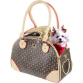 Fashion Dog Carrier PU Leather Dog Handbag.  Extra Small  Dog Purse,  Cat Tote.  Brown, Small 38 * 23 * 17cm.