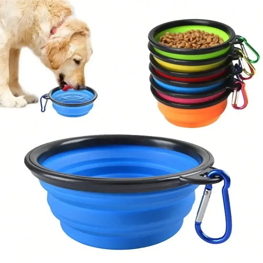 Folding Silicone Dog Feeder Bowl 2 In 1 with Carabiner.