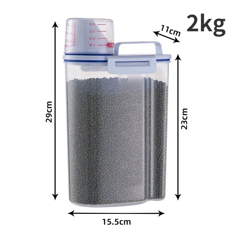 Pet Food Plastic Storage Container with Measuring Cup.