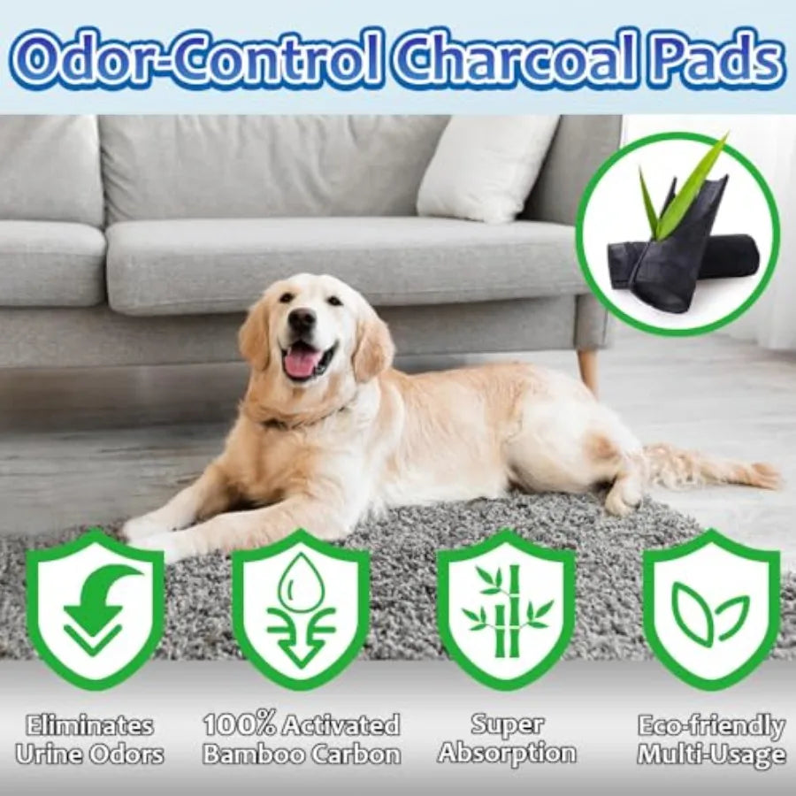 Charcoal Odor-Control Disposable Dog Pee Pads Extra Large 28"x34".  Puppy Pads Extra Large 30".  Six Layers of  Absorbent Fabric.