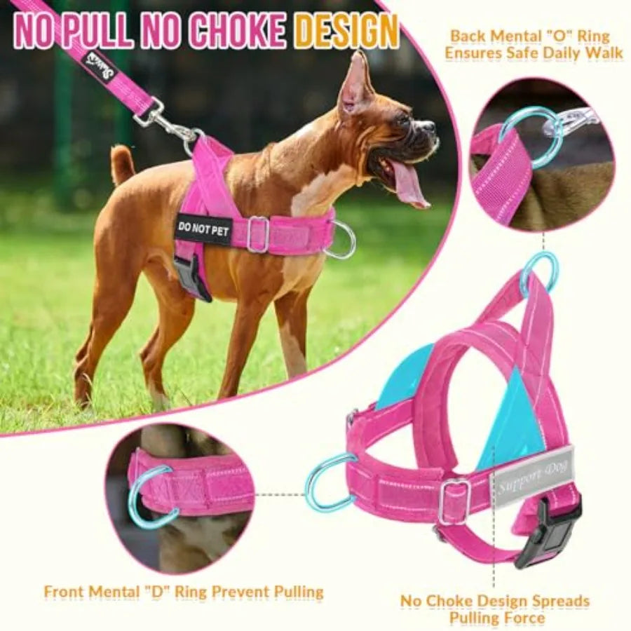 No Pull Dog Harness - Heavy Duty Dog Harness and Leash Set for Dogs.  Reflective Tactical Harness with Soft Padded and Front Clip,