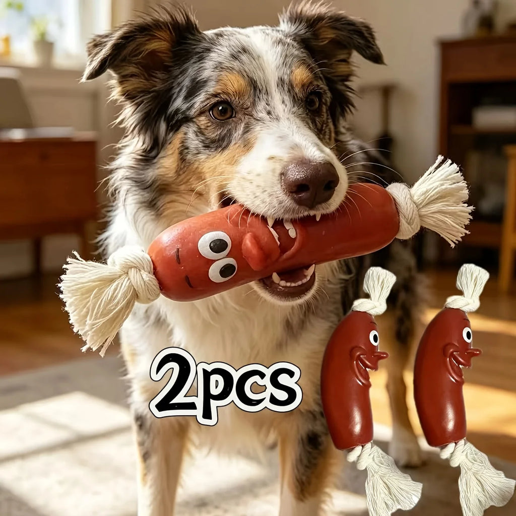 Pet Toy Sausage or Dog Bite Toy with Rope (Two Pieces).