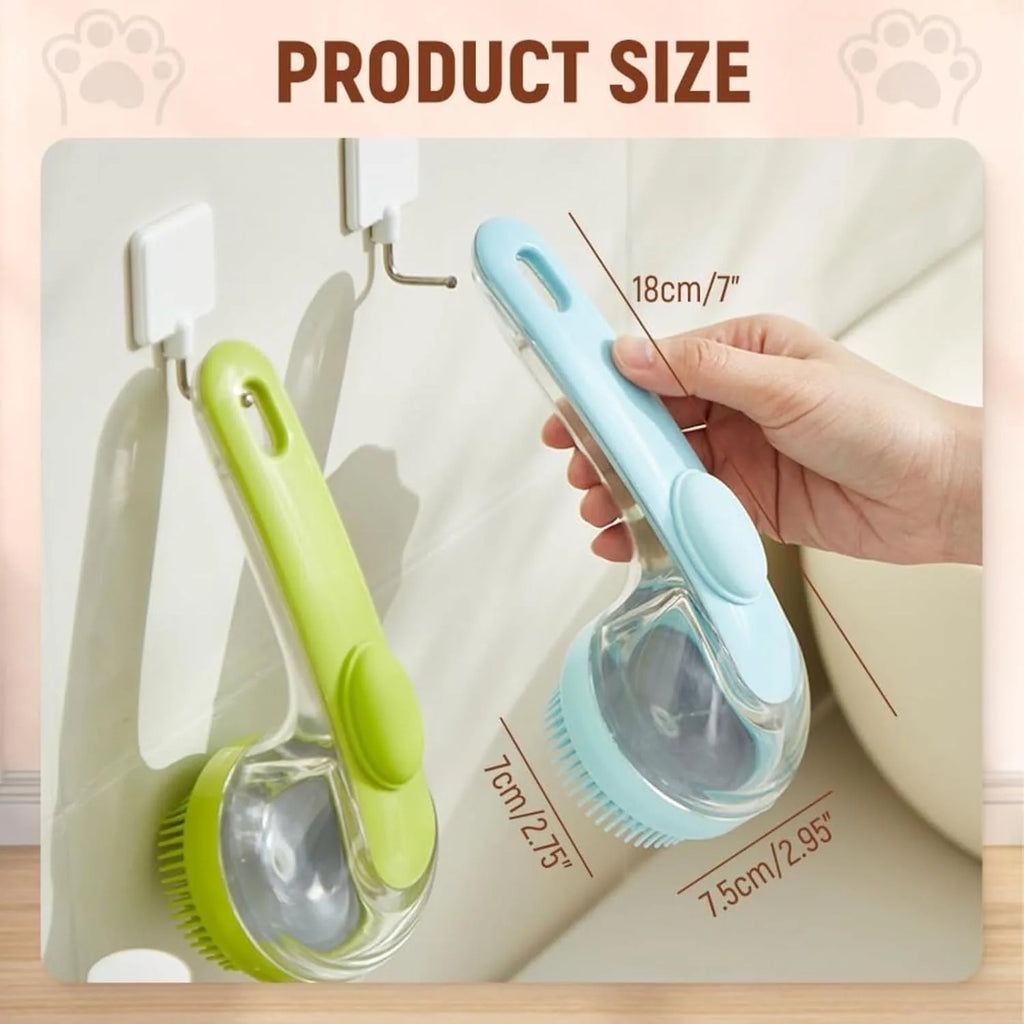 Pet Bath Brush with Shampoo Dispenser.