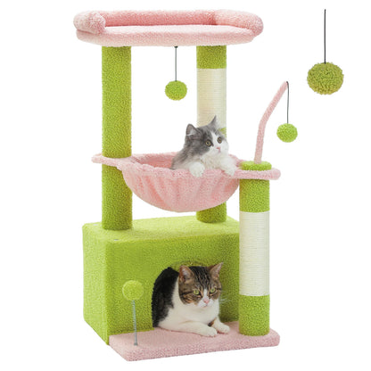 Cat Tree with Cat Condo, Scratching Post & Hammock