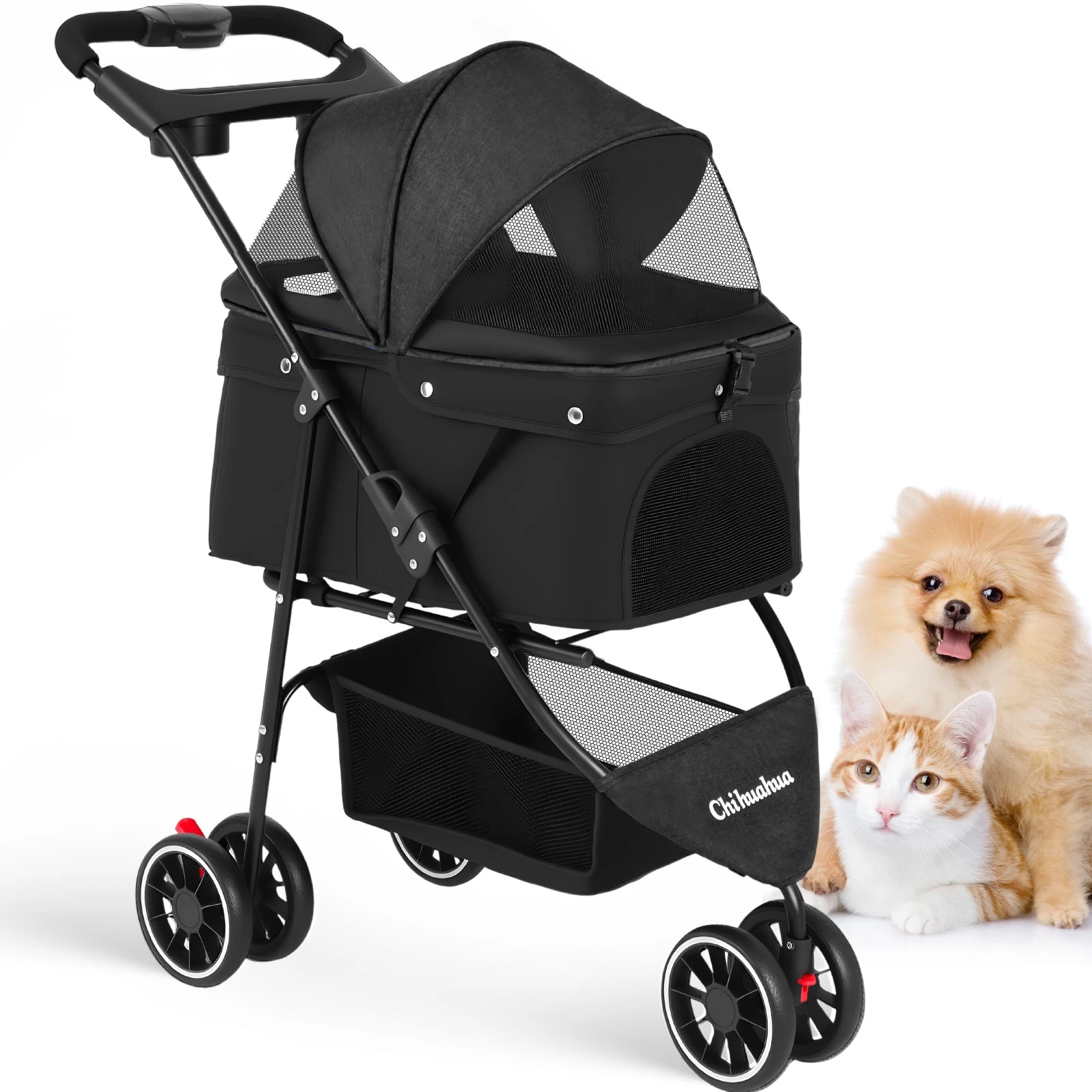 Three Wheels Pet Stroller for Puppies, Medium Dogs and Cats.