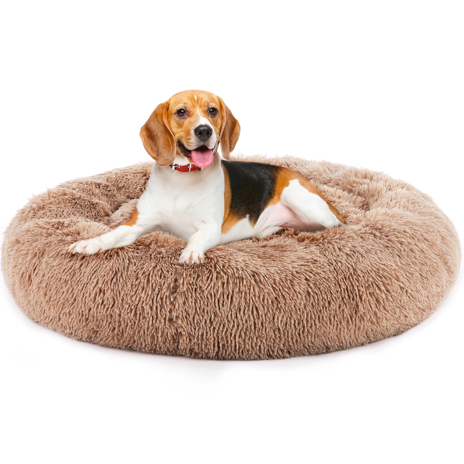 Calming Dog Bed for Medium to Large Dogs Anti-Slip Round Plush Faux Fur Dog Bed.