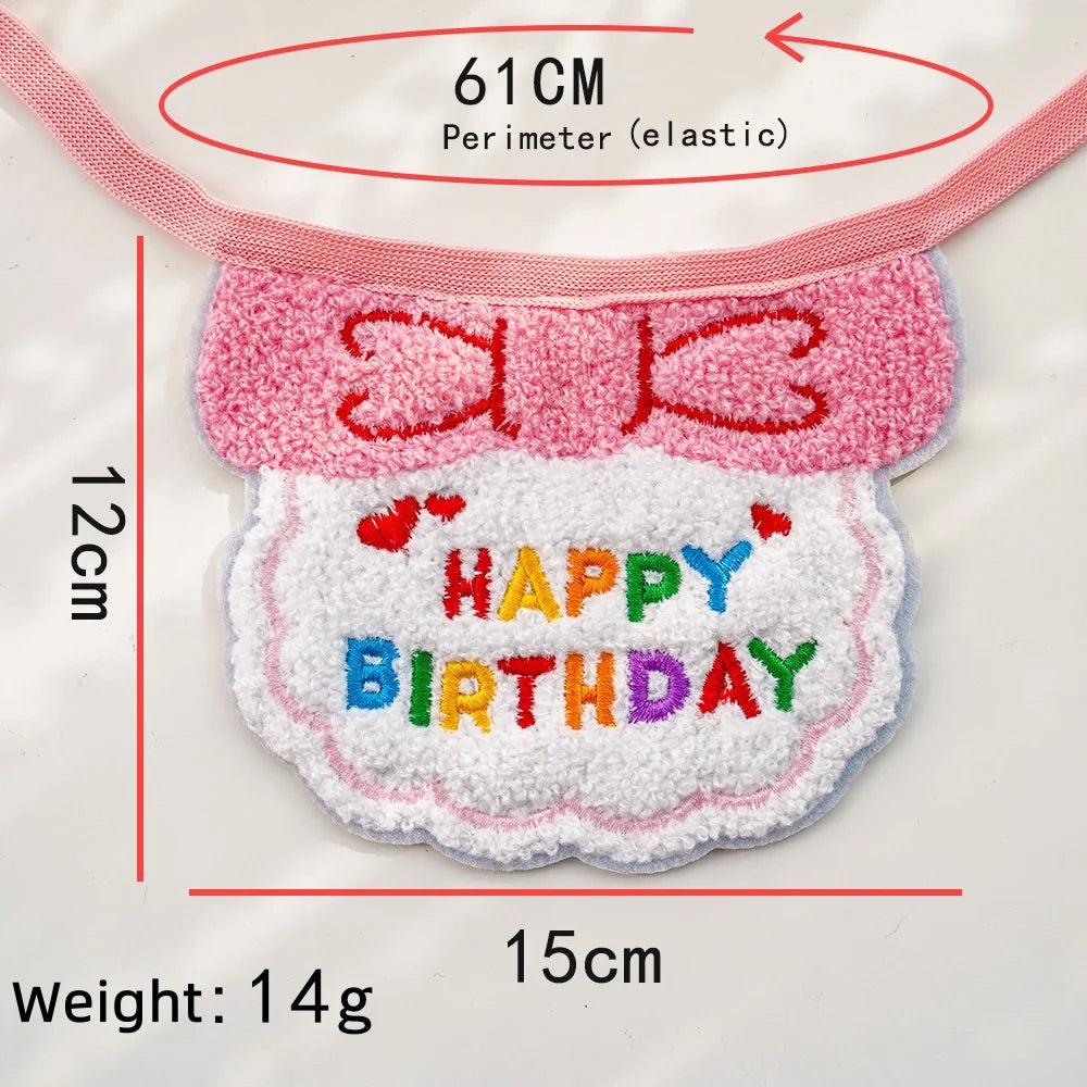 Pet Birthday Hat and Adjustable Scarf Set.  Cat and Dog Birthday Mini Pet Saliva Towels.