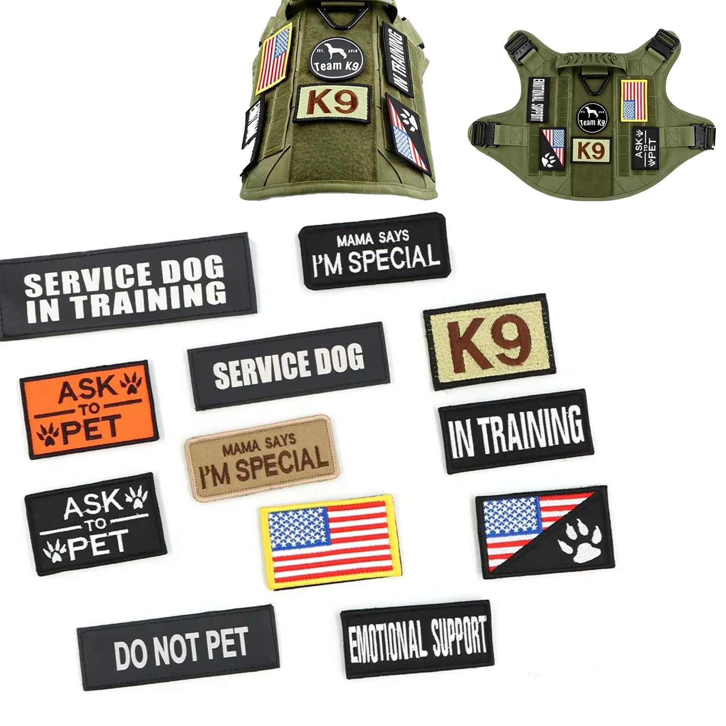 12 Pieces Tactical Patch Bundle for Dog Vest Harness.