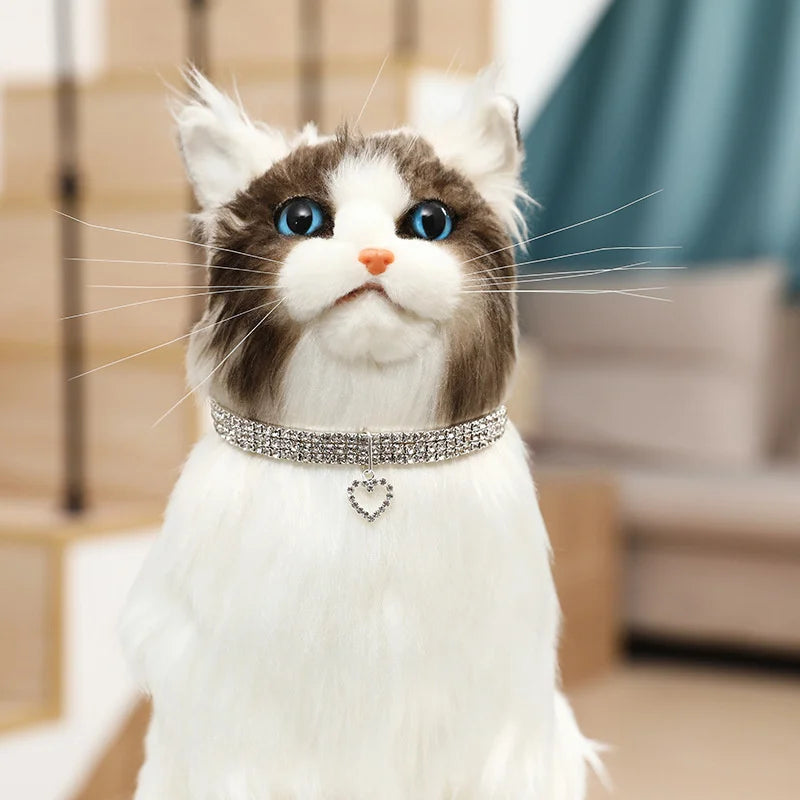 Cat and Dog Collar Three Row Elastic Rhinestone.  Pet Collars Have Decoration on Necklace.