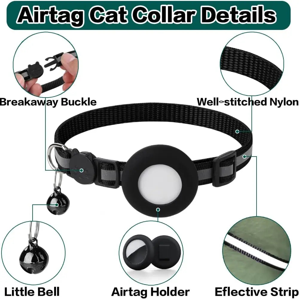 Cat Collar with Apple Air Tag Holder and Bell.