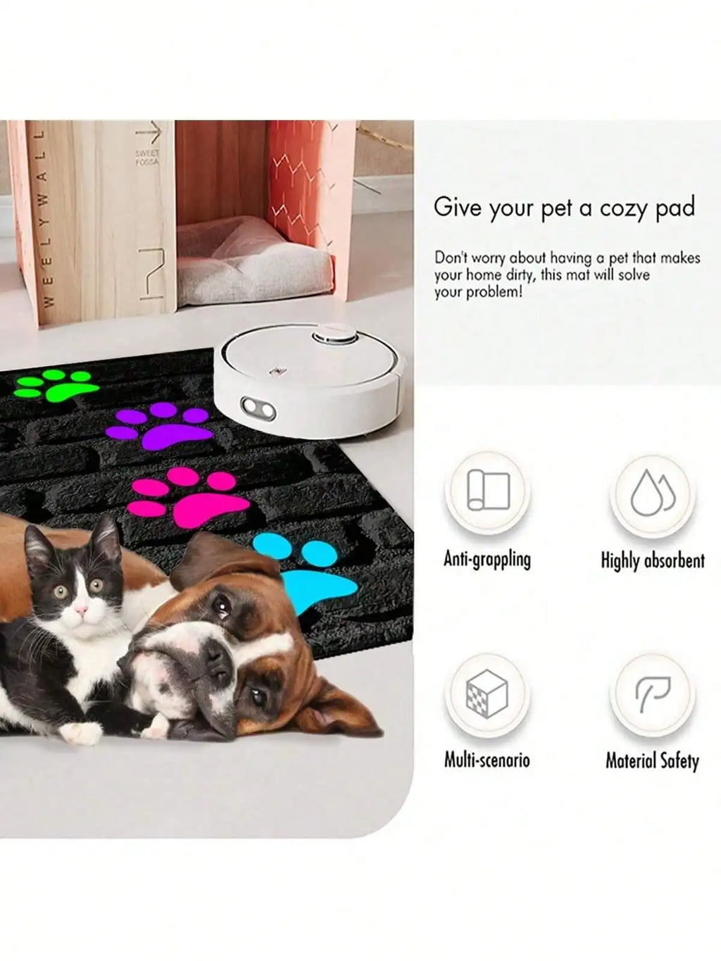 Paw Print Pad, Dog & Cat Small Feeding Mat.