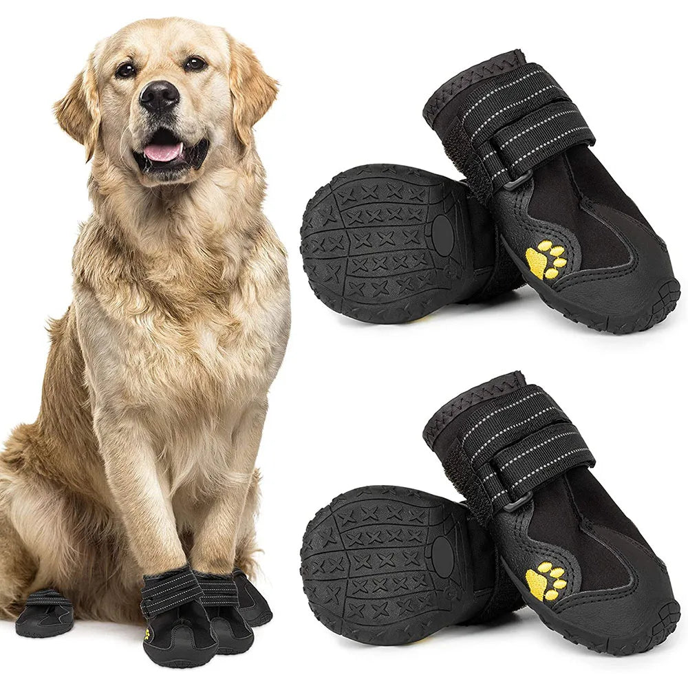 Waterproof Dog Shoes Anti-Slip Rubber Dog Booties for Summer Hot Pavement;  Winter Snow Dog Boots Reflective 4pcs.