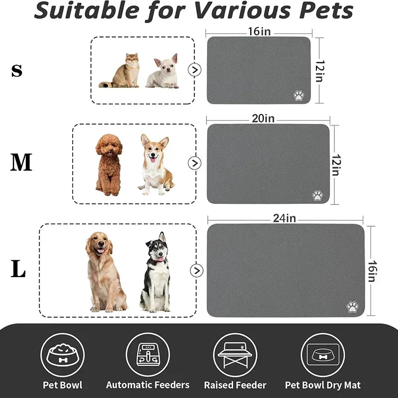 Absorbent Pet Feeding Mat for Dog and Cat Food and Water.