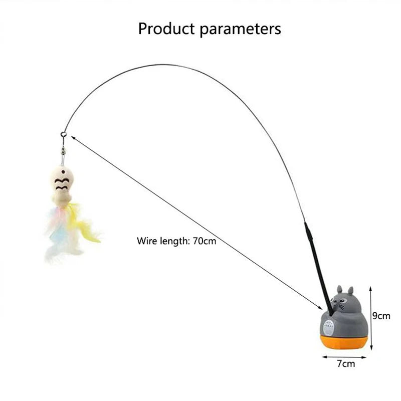 Long Steel Wire Cat Stick with Feathers with a Rotatable Base Unit.