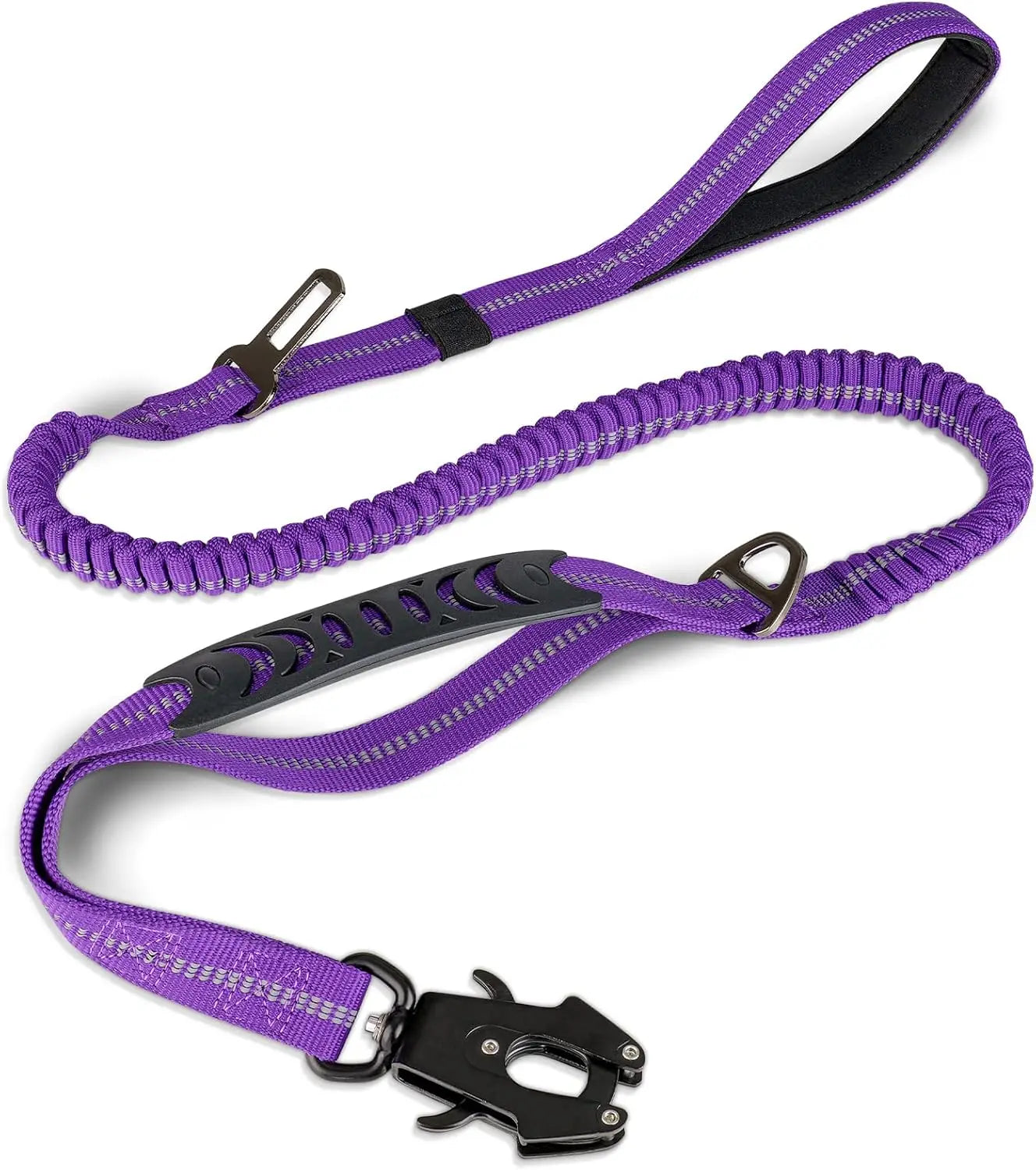 Reflective Shock Absorbing Pet Leashes with Car Seatbelt for Large Dogs.  Heavy Duty Tactical No Pull Dog Leash.