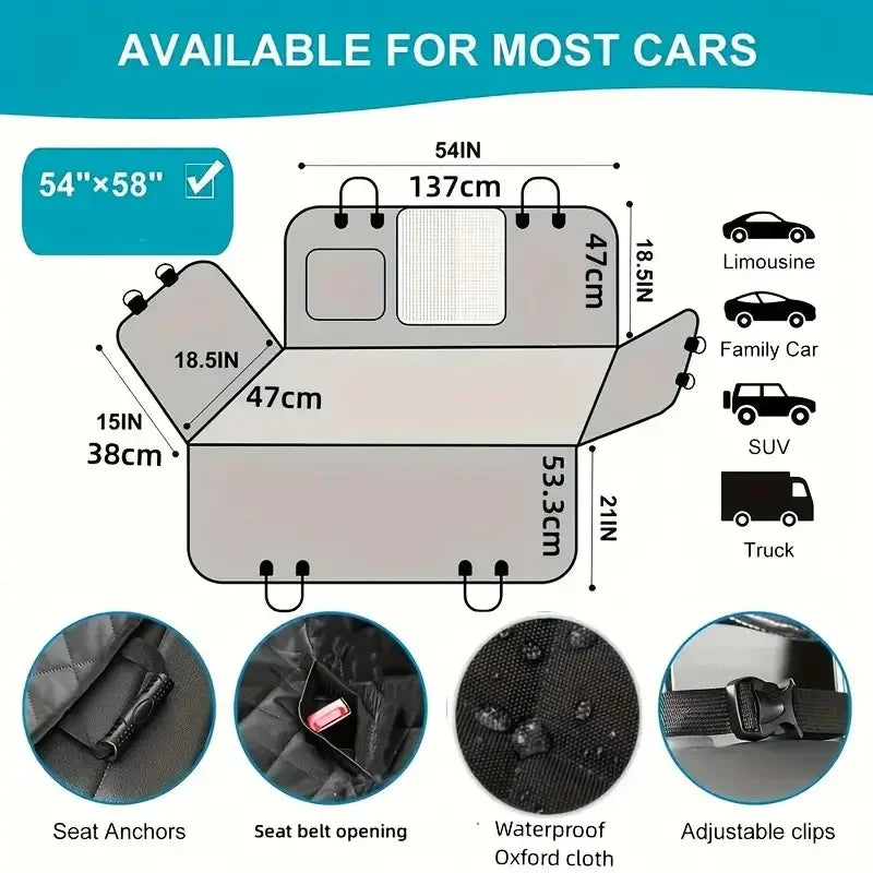 Dog Car Seat Cover, 100% Waterproof, Hammock Style, Nonslip, Durable, Soft, Back Seat Cover for Cars and Trucks.