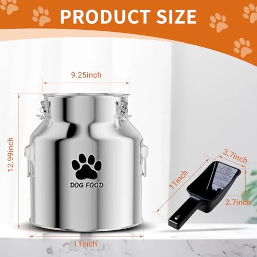 Metal Dog Food Storage Container 18Lbs, Stainless Steel Dog Food Storage Container with Lids Airtight,
