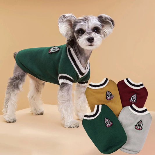 Winter Warm Dog Sweater College Style V-neck.
