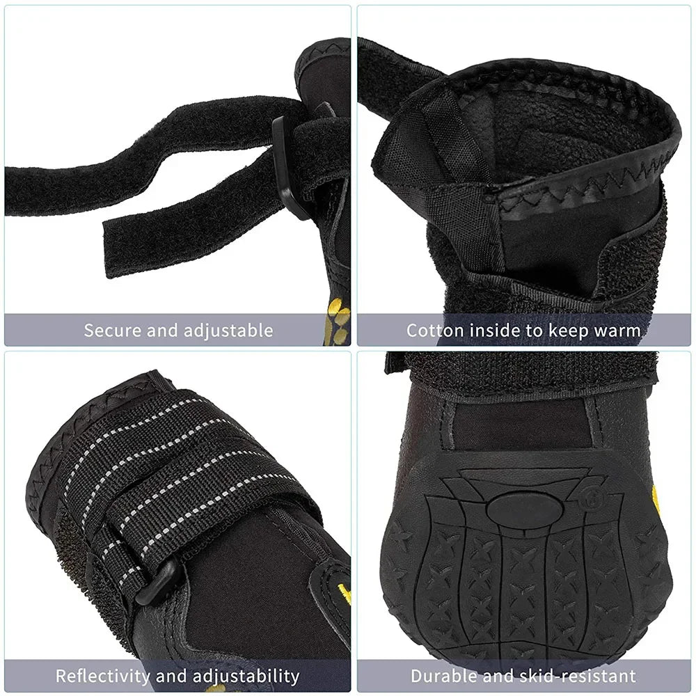 Waterproof Dog Shoes Anti-Slip Rubber Dog Booties for Summer Hot Pavement;  Winter Snow Dog Boots Reflective 4pcs.