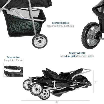 3-Wheel Pet Stroller for Cats, Dogs & More.