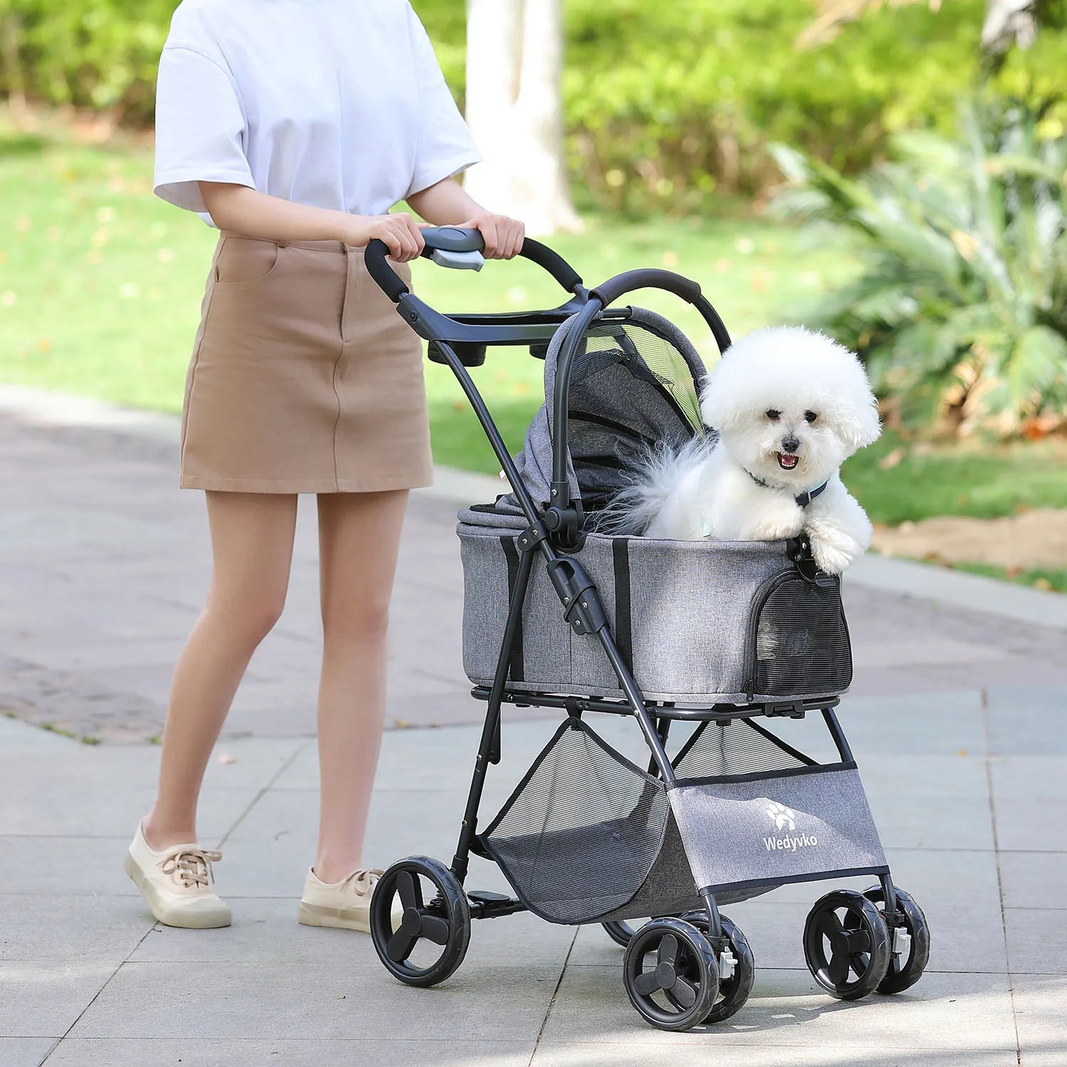 Pet Stroller with Removable Carrier, Folding Stroller for Dogs and Cats.