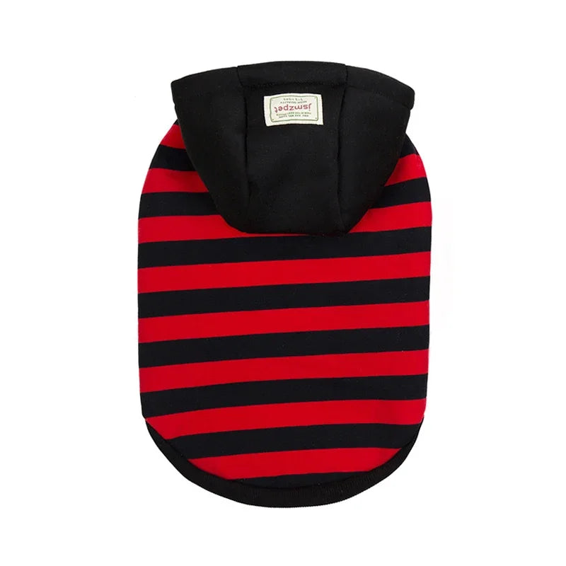 Striped Winter Cotton Dog Coat with Hoodie for Small Dogs and Puppies.