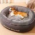 A Dog, Cat, Puppy and Kitten are Comfortable in a Donut Round Kennel Soft Bed.
