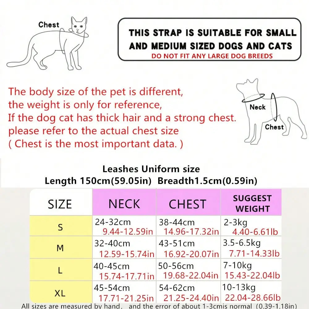 Cute Pet Harness And Leash Set For Small Dogs.  Anti-Escape Cat Leash.  Adjustable Cat Vest,