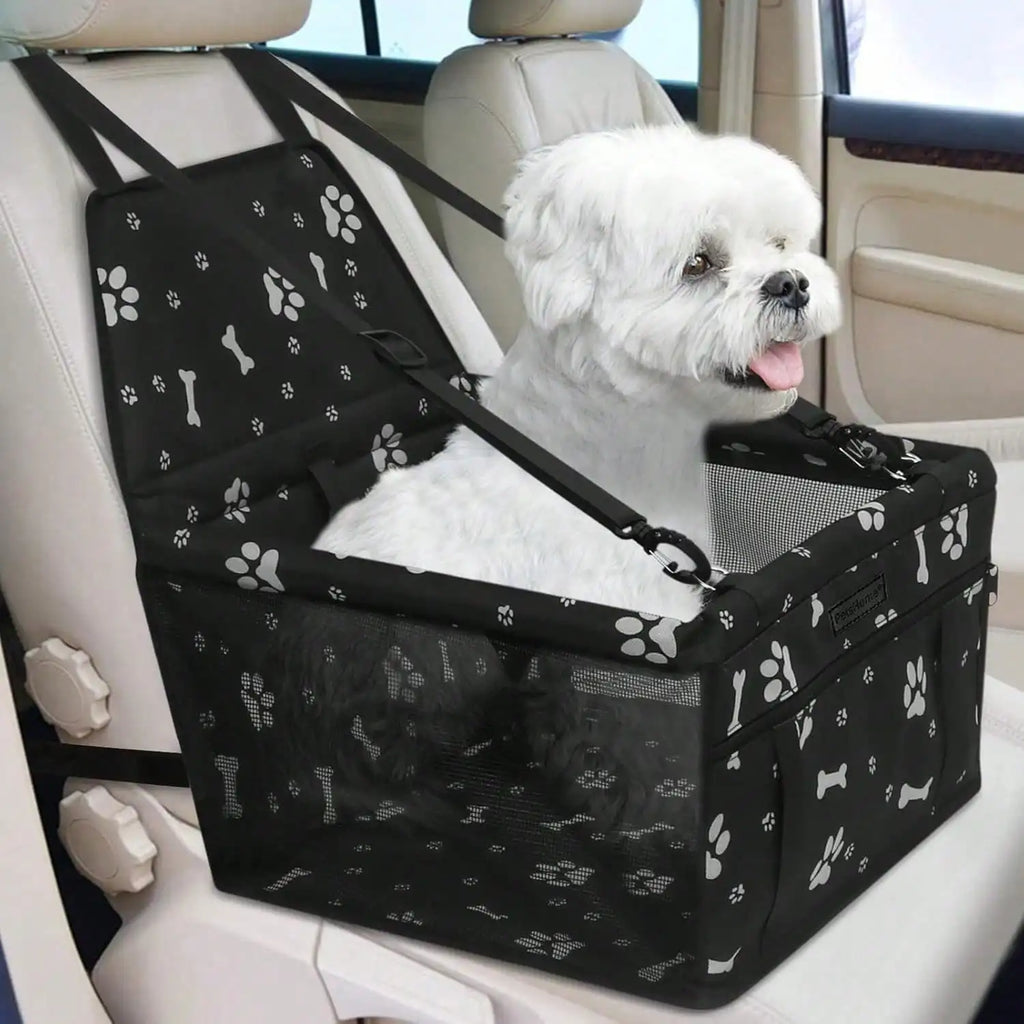 Pet Car Booster Seat is Foldable, Waterproof,  Breathable Oxford Travel Bag for Small to Medium Dogs and Puppies.