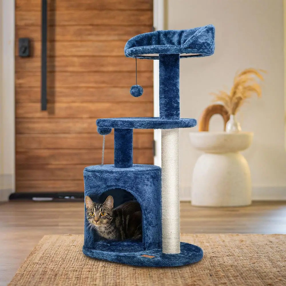 Small Blue Cat Tree for Kittens, 33.5 Condo with  Scratching Post.