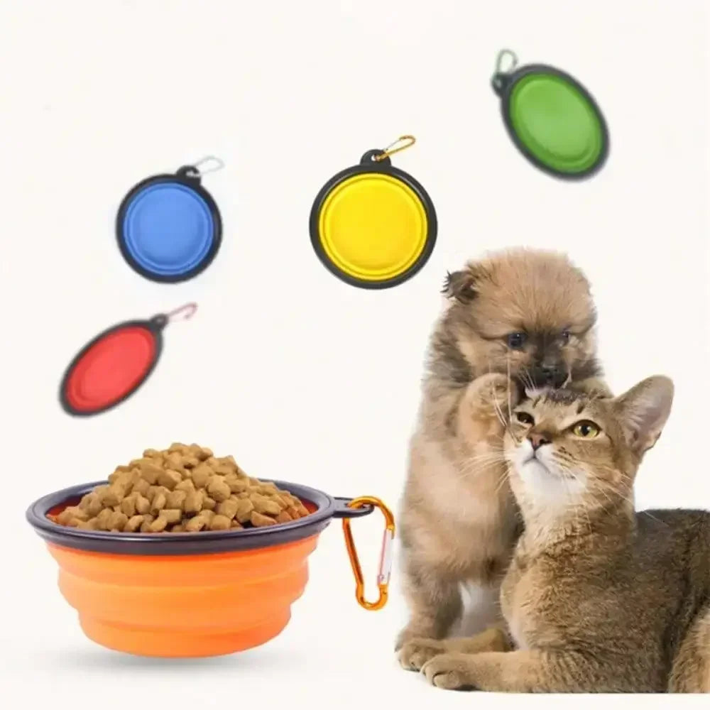 Folding Silicone Dog Feeder Bowl 2 In 1 with Carabiner.