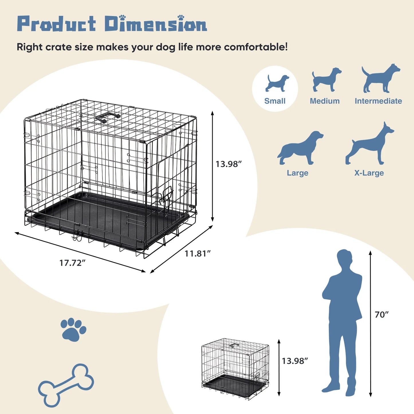 18 Inch Single Door Dog Crate Metal Pet Kennel.