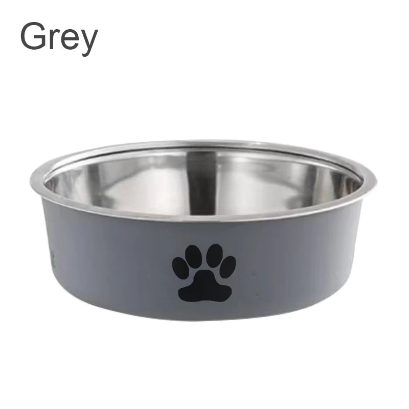 A Pet Stainless Steel Bowl  with  Paw Prints.