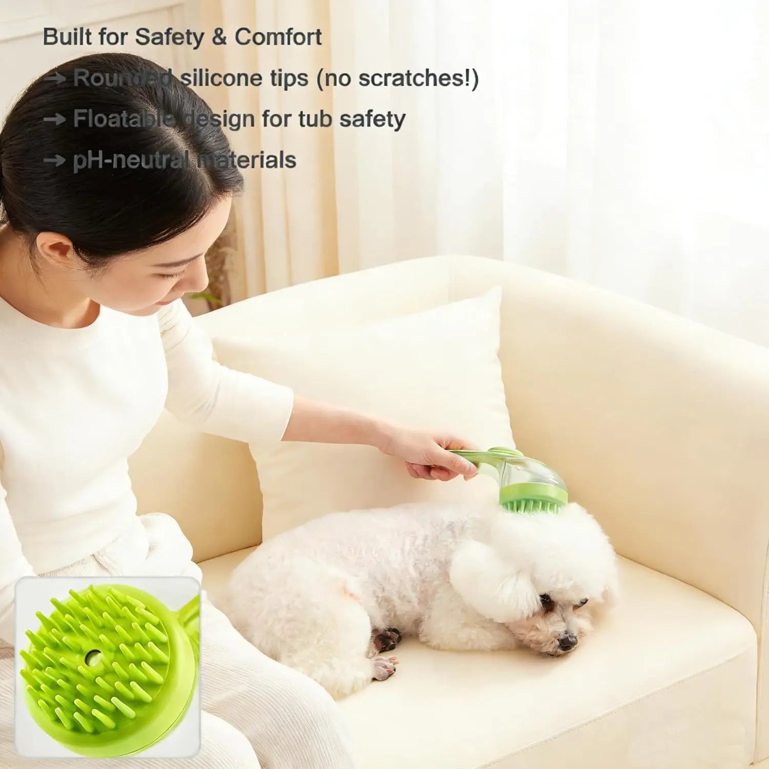 Pet Bath Brush with Shampoo Dispenser.