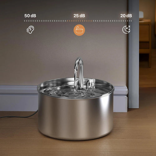 2.2L/74oz Stainless Steel Cat Water Fountain, Has Continuous Circulating Water Bowl for Cats & Small Dogs.