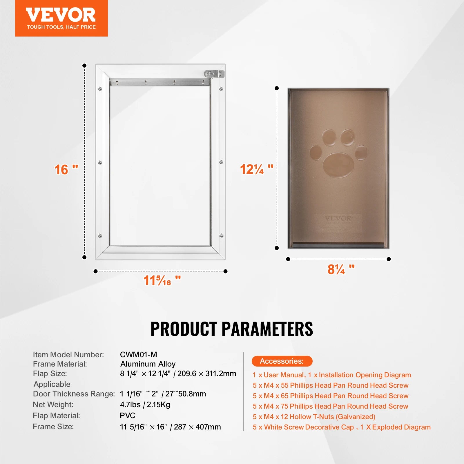 SucceBuy Pet Door Aluminum Frame with Lock and Flap System Weatherproof Doggy Door for Interior or Exterior.