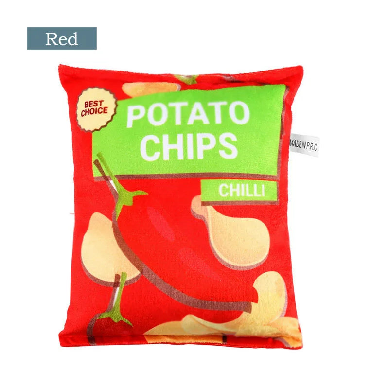 Funny Dog Toy Crisps Plush Filled with Squeaky Toy and Sounding Paper for Small and Medium Dogs.